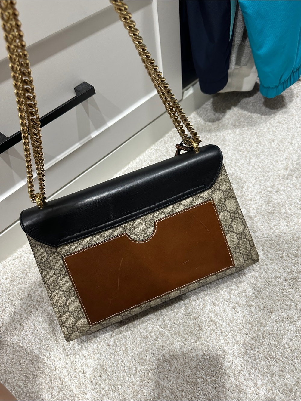 Gucci Black, Beige & Brown GG Canvas Shoulder Bag with Gold Hardware - Picture 3 of 6